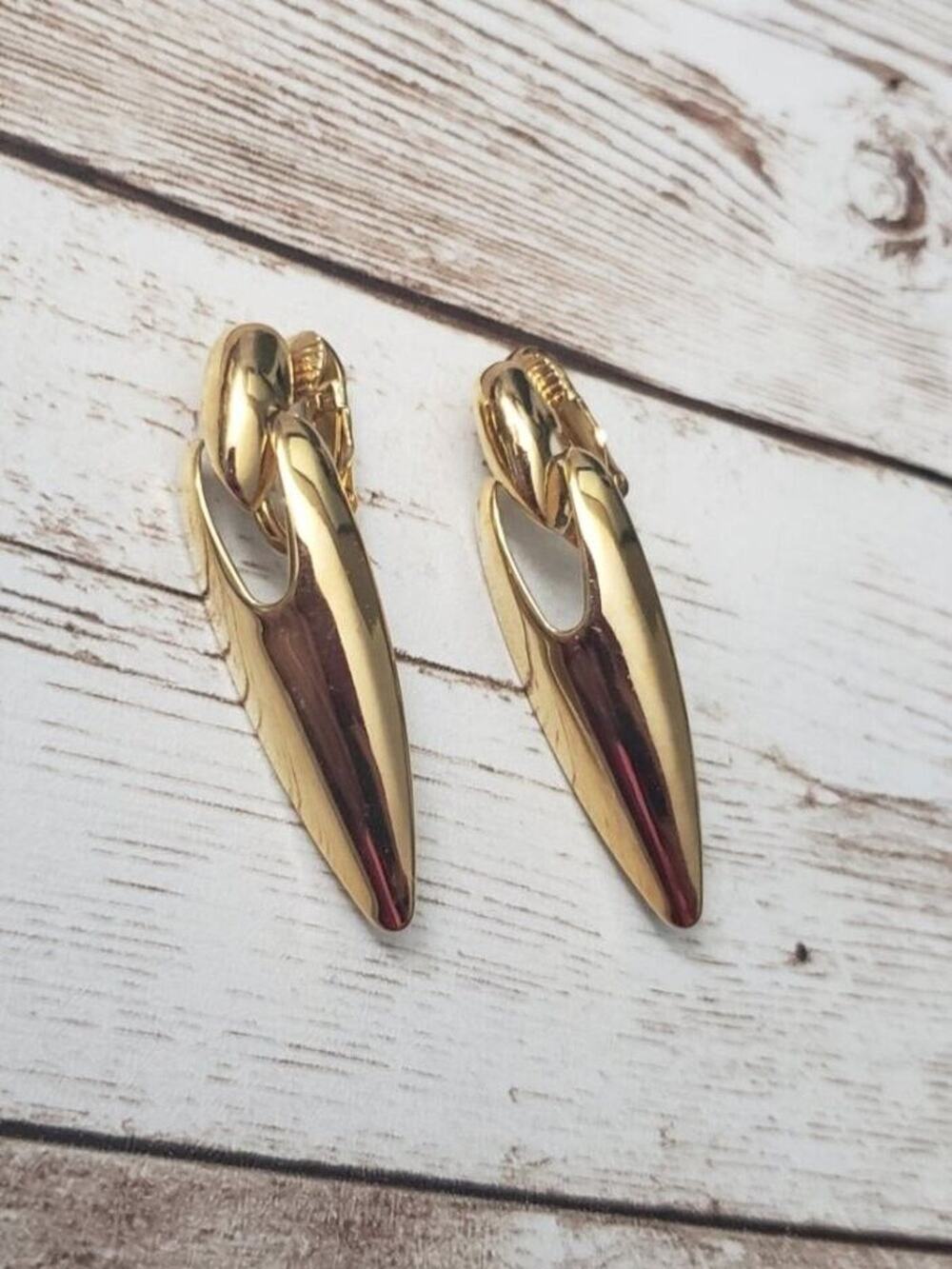 Vintage Clip On Earrings - Statement Gold Tone 2" - Broken Clip Repair Needed
